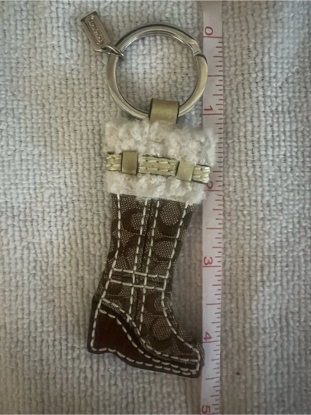 Coach Boot Keychain with Shearling Accent - Brown and Cream